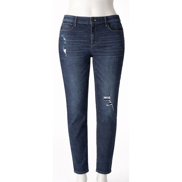 White House Black Market Denim - White House Black Market Slim Jeans Women 14 Dark Wash Stretch Distressed